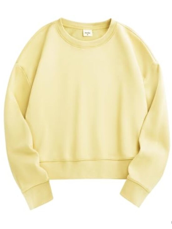 Tops - Women's Cropped Crewneck Sweatshirt Relaxed Fit Cotton Blend Lightweight